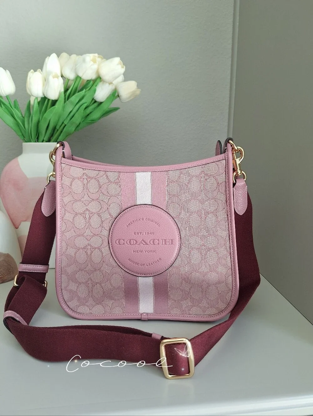 New! RARE Dempsey File Bag In Signature Jacquard With Stripe And Coach Patch
